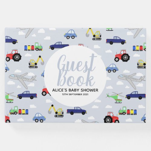 Boys Blue Car Transport Pattern Baby Shower Guest Book