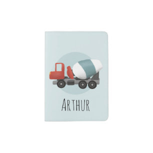 Boys Blue Construction Cement Mixer Kids Passport Holder