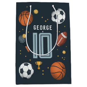 Boys Blue Cool Sports Kids Birthday Medium Gift Bag