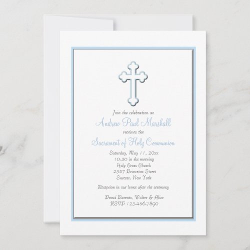 Boy's Blue Cross Religious Invitation