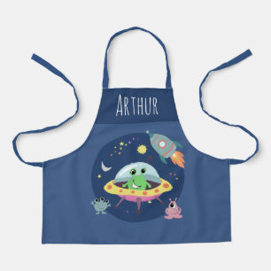 Boys Blue Cute Space Alien and Name Apron