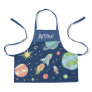 Boys Blue Cute Space Rocket Ship and Name Apron