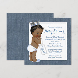 Boys Blue Denim African American Baby Shower Invitation