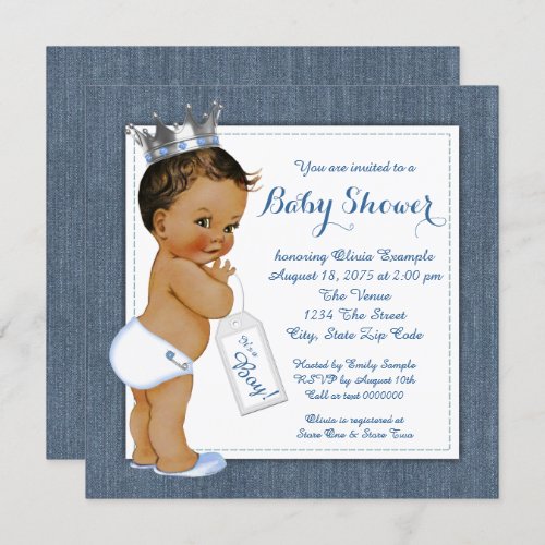 Boys Blue Denim Ethnic Baby Shower Invitation