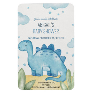 Boys Blue Dinosaur Baby Shower Invitation Magnet
