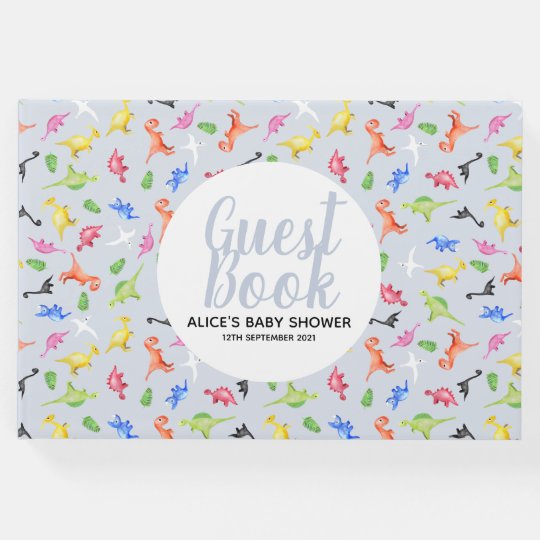 Boys Blue Dinosaur Pattern Baby Shower Guest Book | Zazzle.com