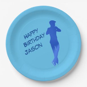 Boys Blue Figure Skating Birthday Party Plates