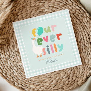 Boys Blue Four Ever Silly Farm Goose 4th Birthday Napkins