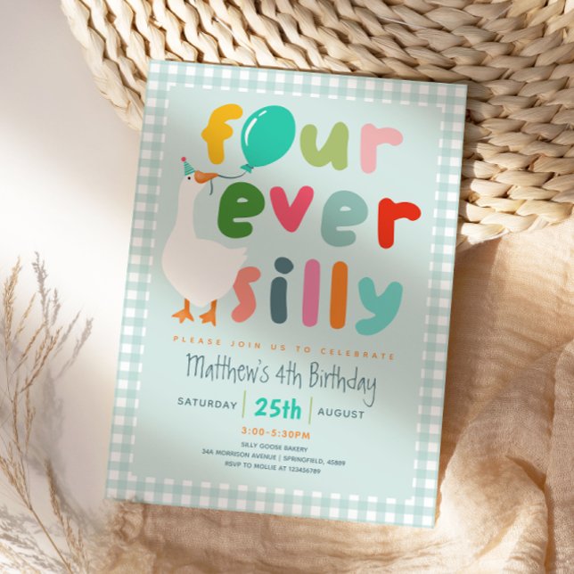 Boys Blue “Four Ever Silly” Goose 4th Birthday Invitation (Creator Uploaded)