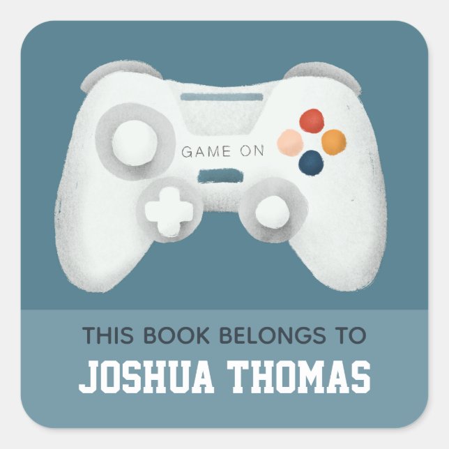 Boys Blue Gaming Kids Bookplate Library (Front)