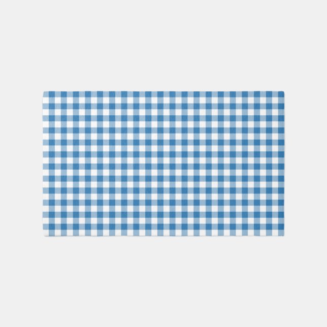 Boys Blue Gingham Checkered Rug (Front)