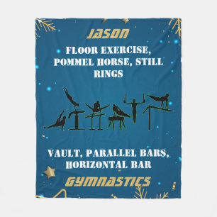 Boys Blue Gold Winter Gymnastics Personalized Fleece Blanket