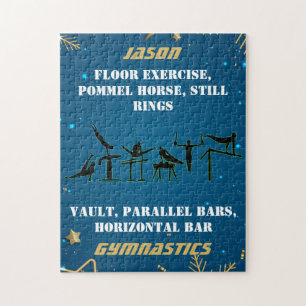 Boys Blue Gold Winter Gymnastics Personalized   Jigsaw Puzzle