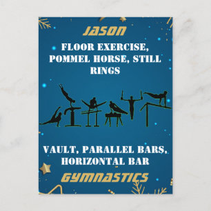 Boys Blue Gold Winter Gymnastics Personalized Postcard