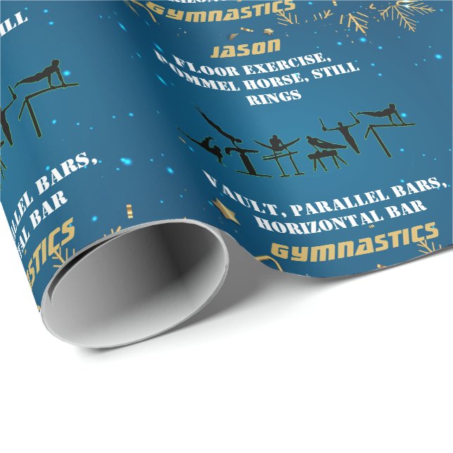 Boys Blue Gold Winter Gymnastics Personalized   Wrapping Paper (Roll Corner)