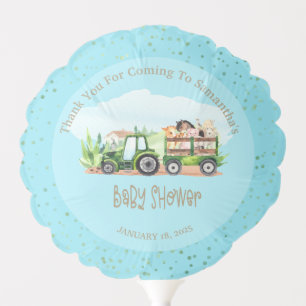 Boys Blue Green Farm Animals Tractor Baby Shower Balloon