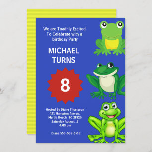 Boys Blue Green Frogs Birthday Party Any Age Invitation