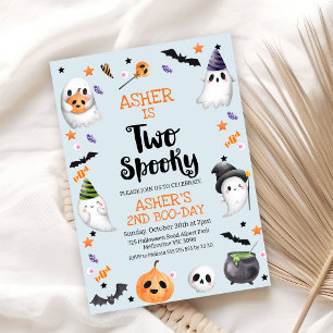 Boy's Blue Halloween Two Spooky 2nd Birthday Invitation