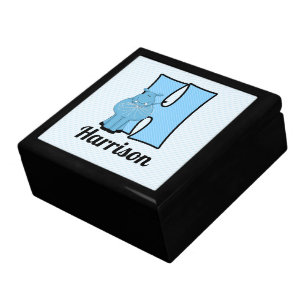 Boy's Blue Hippo Monogram Letter H Keepsake Box