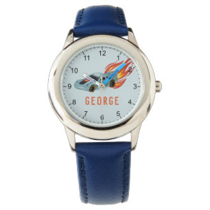 Boys Blue Hot Flames & Racing Car Kids Watch