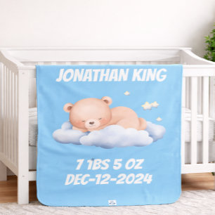 Boys Blue Modern Personalized Bear Baby Blanket