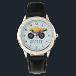 Boys Blue Monster Hot Flames Truck Kids Watch<br><div class="desc">This cool boy's watch design features a yellow truck car with black wheels and hot flames,  numbers,  and has place for you to add your kids name in simple typography. The perfect monster gift for any car enthusiast. Check out the rest of our collection for other cute kids gifts.</div>