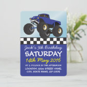 Boys Blue Monster Truck Personalized Birthday Invitation (Standing Front)