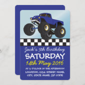 Boys Blue Monster Truck Personalized Birthday Invitation (Front/Back)