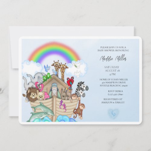 Boys Blue Noahs Ark Baby Shower Invitation