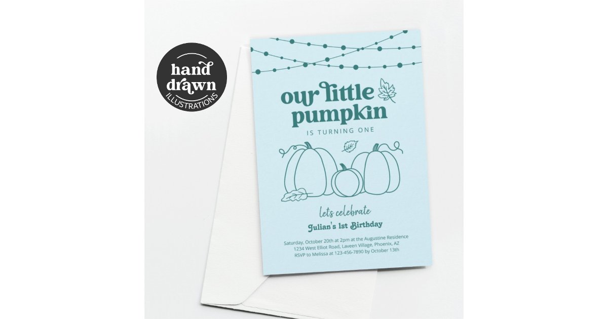 Boys Blue Our Little Pumpkin First Birthday Party Invitation | Zazzle