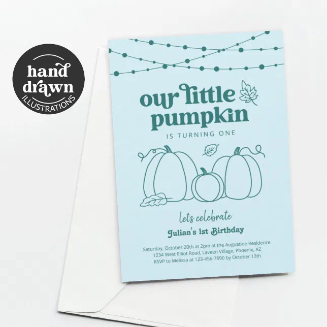 Boys Blue Our Little Pumpkin First Birthday Party Invitation | Zazzle