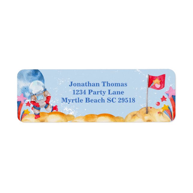 Boys Blue Outerspace Astronaut Birthday Party    Label (Front)