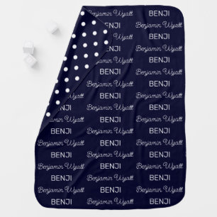 Boys Blue Personalized Script Name Baby Blanket