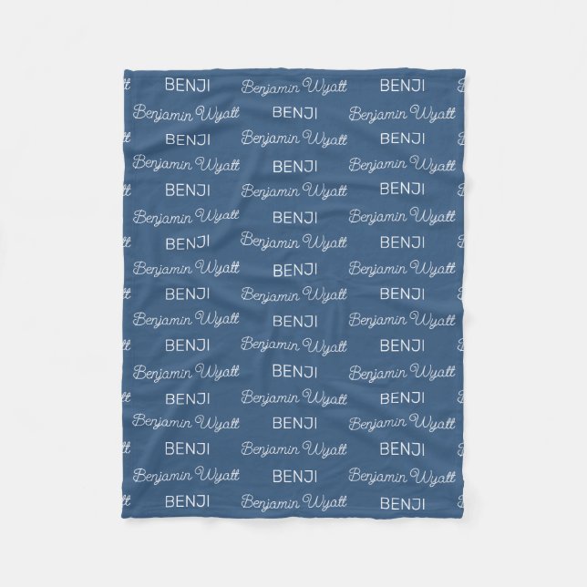 Boys Blue Personalized Script Name Fleece Blanket (Front)