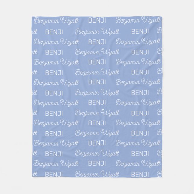 Boys Blue Personalized Script Name Fleece Blanket (Front)