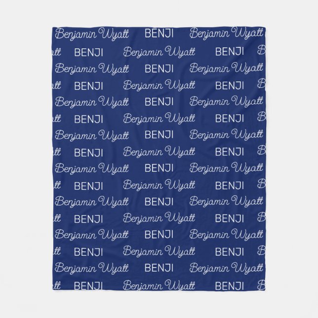 Boys Blue Personalized Script Name Fleece Blanket (Front)