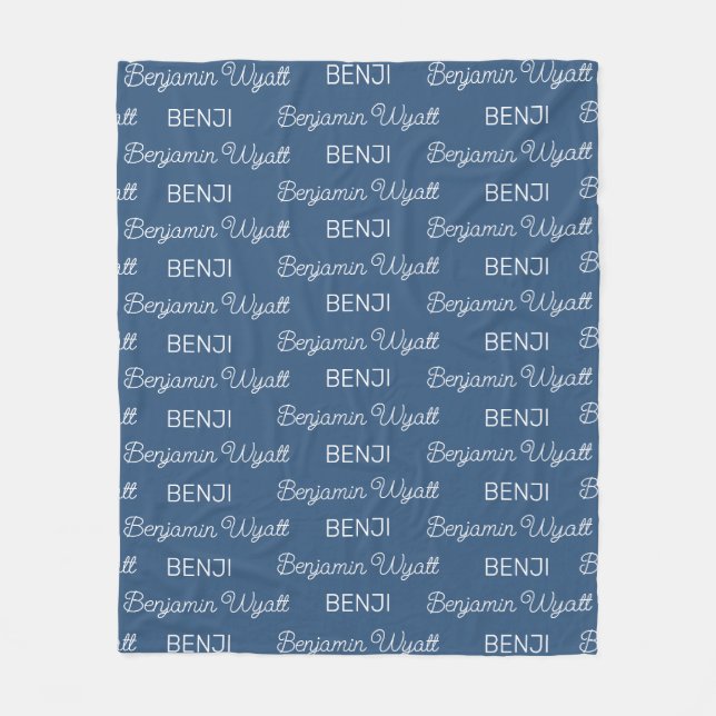 Boys Blue Personalized Script Name Fleece Blanket (Front)