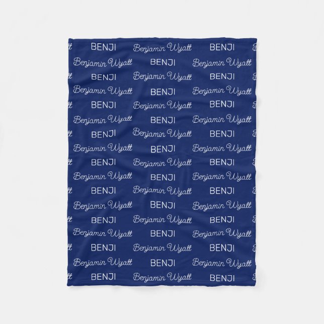 Boys Blue Personalized Script Name Fleece Blanket (Front)