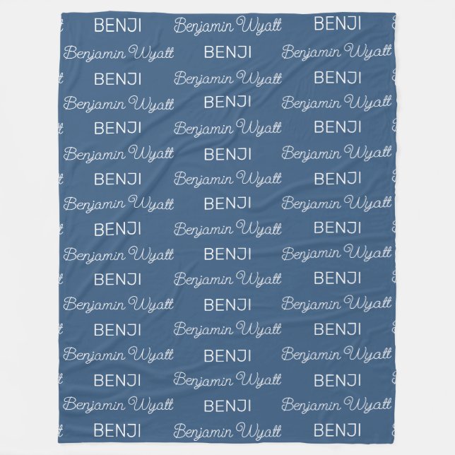 Boys Blue Personalized Script Name Fleece Blanket (Front)
