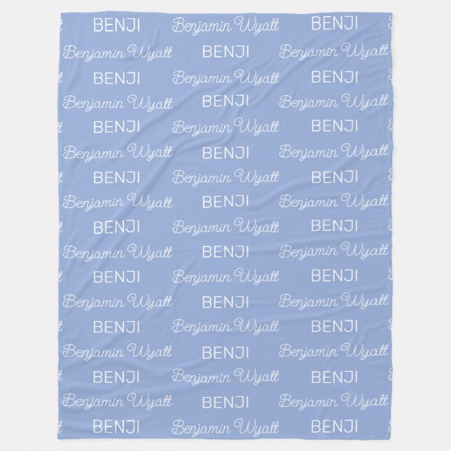 Boys Blue Personalized Script Name Fleece Blanket (Front)
