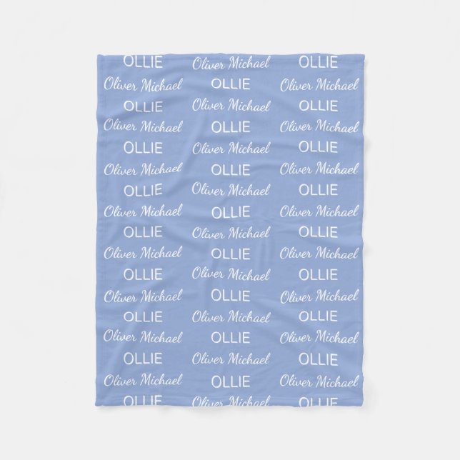 Boys Blue Personalized Script Name Fleece Blanket (Front)