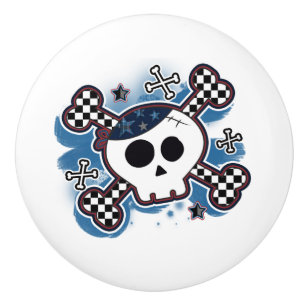Boys Blue Pirate Skull Crossbones Punk Dresser Ceramic Knob
