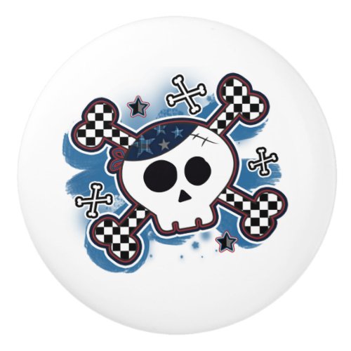 Boys Blue Pirate Skull Crossbones Punk Dresser Ceramic Knob