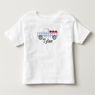 Boys Blue Plaid Truck with Apples Personalized T-S Toddler T-shirt