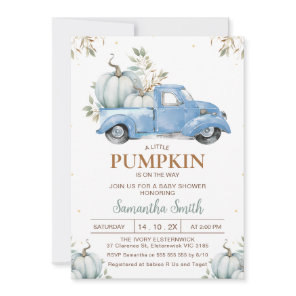 Boys Blue Pumpkin Truck Foliage Baby Shower Invitation