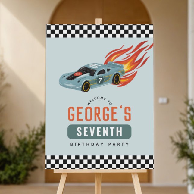Boys Blue Racing Car Kids Birthday Welcome Sign (Creator Uploaded)