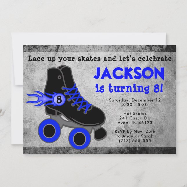 Boy's Blue Roller Skate Extreme Birthday Invitation (Front)