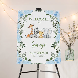 Boys Blue Roses Foliage Safari Baby Shower Welcome Foam Board