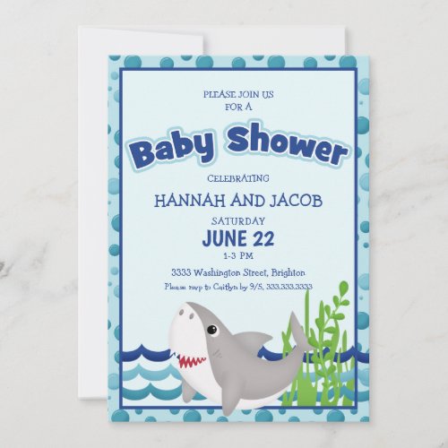 Boys Blue Shark Baby Shower Invitation