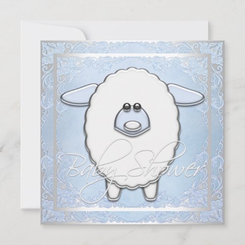 Boys Blue Sheep Baby Shower Invitation